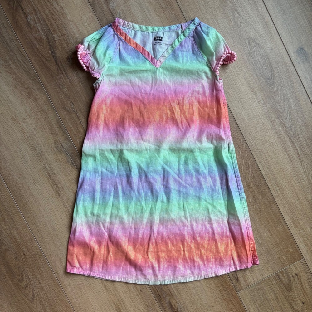 Girls Wave Zone Size S 6 6X Rainbow Ombré Swim Coverup / Mermaidcore